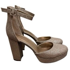 Ankis Glittery Block Platform Closed Toe Heels